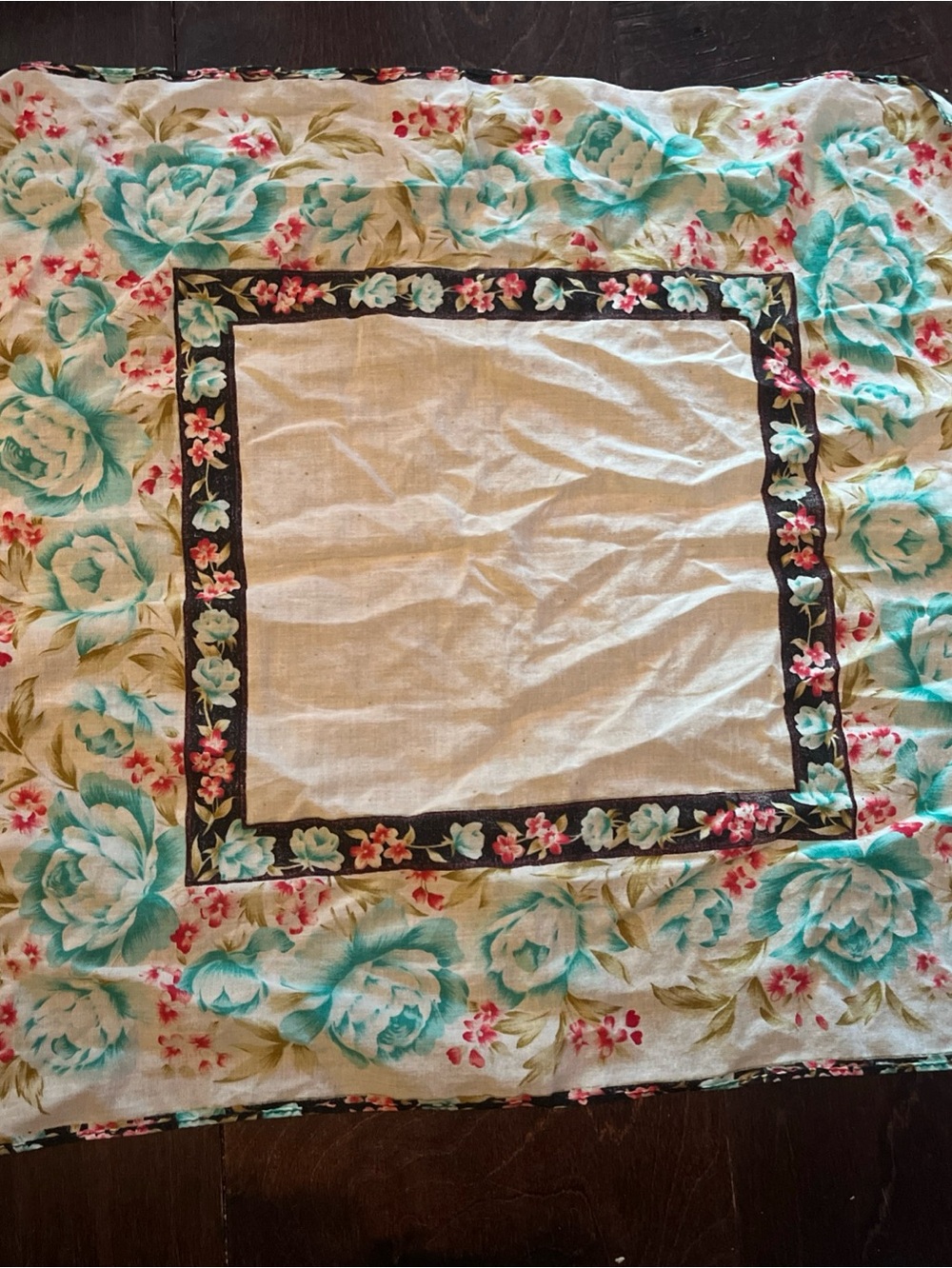 Armando Caruso Square Floral Handkerchief With Black Trim 15.5” X 15.5”